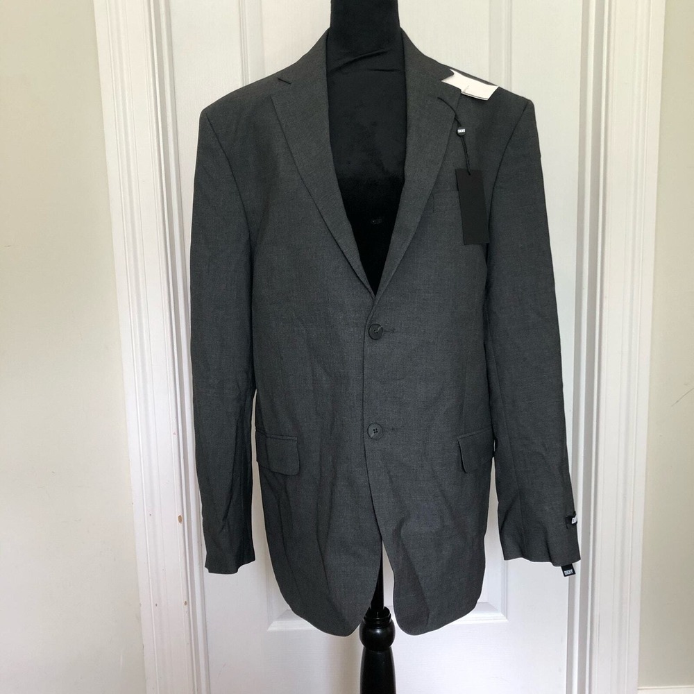 DKNY Mens Suit Separate Blazer‎ Charcoal Gray Two Button Jacket Size 43R NEW
